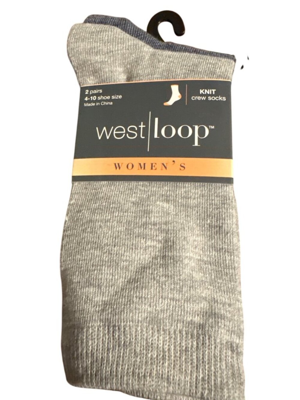 Womens West Loop Knit Crew Socks 2 Pairs Shoe Size 4-10 Gray NWT